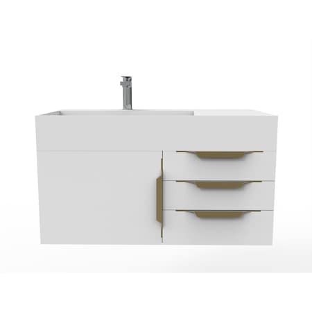 Castello Usa Amazon 36" Wall Mounted White Vanity With White Top And Gold Handles CB-MC-36W-GLD-2056L-WH